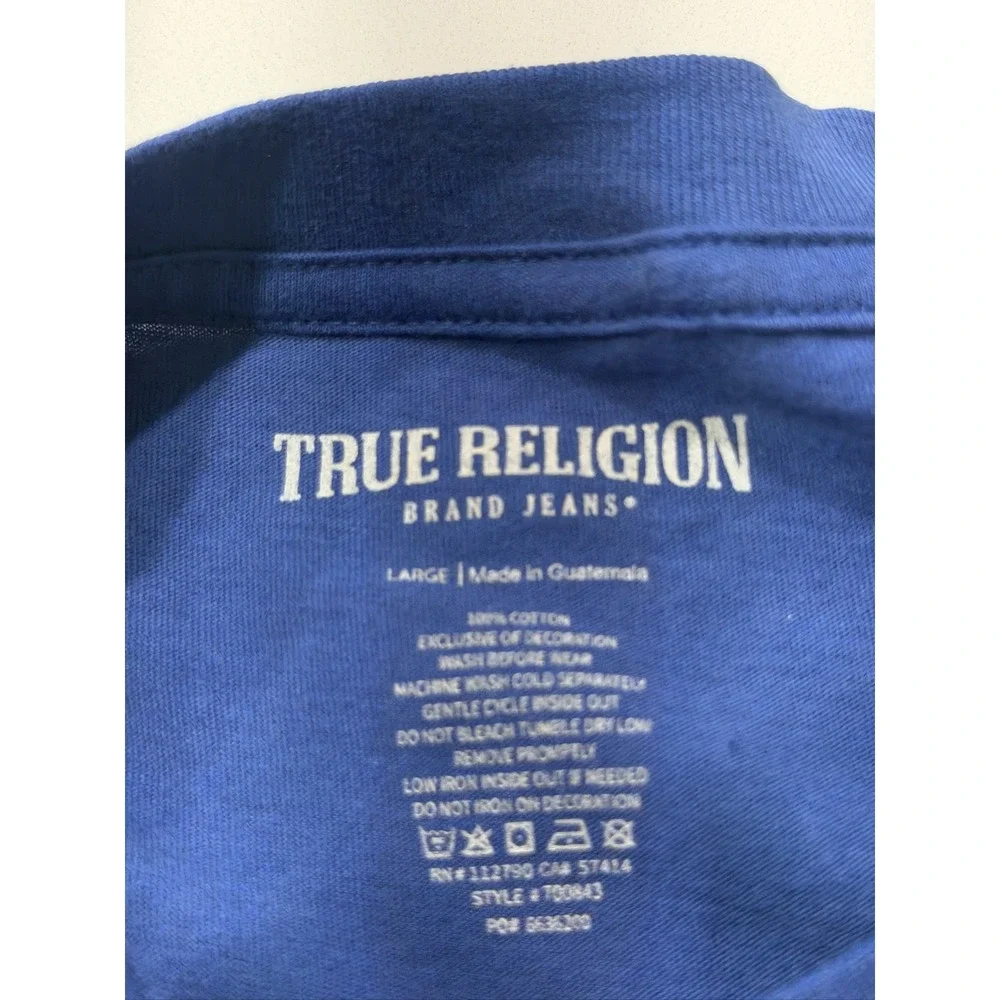 True Religion Tri Buddha Tee T-Shirt Mens L Galaxy Blue Distressed 700843